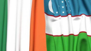 Gerçekçi kumaş dokusuna sahip IRELAND ve UZBEKISTAN bayrakları