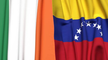 Gerçekçi kumaş dokusuna sahip IRELAND ve Venezuela bayrakları