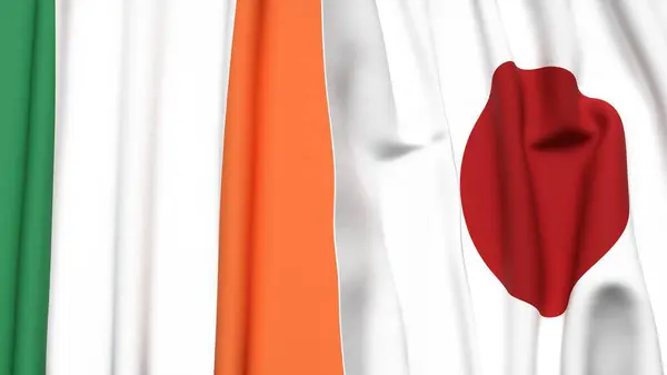 IRELAND ve JAPAN bayrakları gerçekçi kumaş dokusuyla