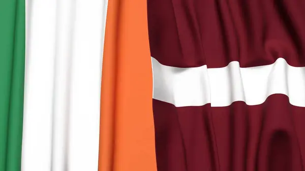 Gerçekçi kumaş dokusuna sahip IRELAND ve LATVIA bayrakları