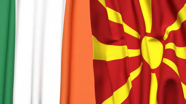 Gerçekçi kumaş dokusuna sahip IRELAND ve MACEDONIA bayrakları