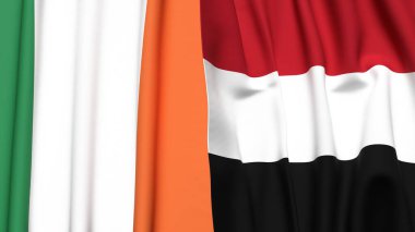 IRELAND ve YEmen bayrakları gerçekçi kumaş dokusuyla