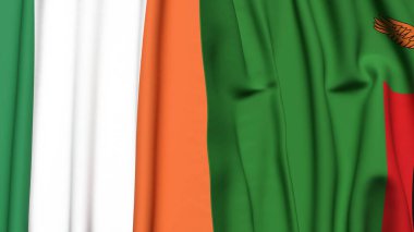 IRELAND ve ZAMBIA bayrakları gerçekçi kumaş dokusuyla