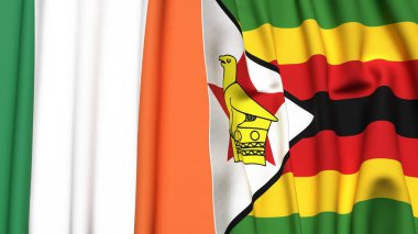 Gerçekçi kumaş dokusuna sahip IRELAND ve ZIMBABWE bayrakları