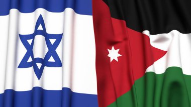 İsrail ve JORDAN bayrakları gerçekçi kumaş dokusuyla