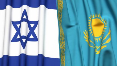 İsrail ve KAZAKHSTAN bayrakları gerçekçi kumaş dokusuyla