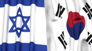 İsrail ve Kore 'nin bayrakları Gerçekçi kumaş dokusuna sahip