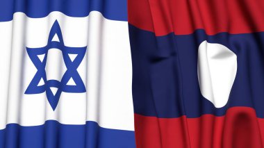 İsrail ve LAOS bayrakları gerçekçi kumaş dokusuyla