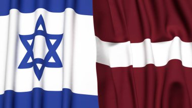 İsrail ve LATVIA bayrakları gerçekçi kumaş dokusuyla