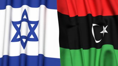 Gerçekçi kumaş dokusuna sahip İsrail ve LIBYA bayrakları