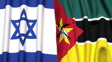 İsrail ve MOZAMBIQUE bayrakları gerçekçi kumaş dokusuyla