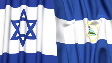 İsrail ve NICARAGUA bayrakları gerçekçi kumaş dokusuyla