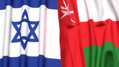 Gerçekçi kumaşlı İsrail ve OMAN bayrakları