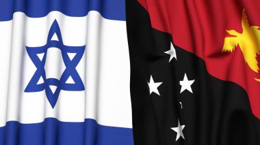 İsrail ve PAPUA 'nın bayrakları Gerçekçi kumaş dokusuna sahip yeni GUINEA