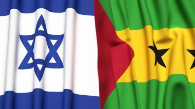 İsrail ve SAO TOME bayrakları gerçekçi kumaş dokusuyla