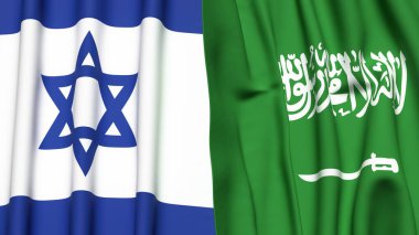 İsrail ve SAUDI ARABIA bayrakları gerçekçi kumaş dokusuyla