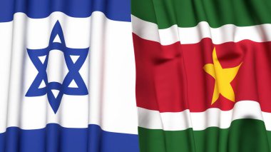 İsrail ve SURINAME bayrakları gerçekçi kumaş dokusuyla