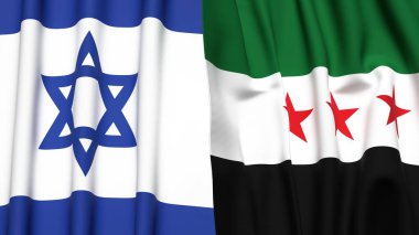 İsrail ve SyRIA bayrakları gerçekçi kumaş dokusuyla