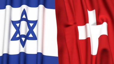 Gerçekçi kumaş dokusuna sahip İsrail ve SWitzERLAND bayrakları