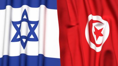 İsrail ve TUNISIA bayrakları gerçekçi kumaş dokusuyla