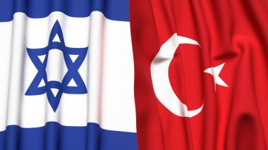 Gerçekçi kumaşlı İsrail ve TURKEY bayrakları