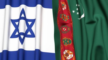 Gerçekçi kumaşlı İsrail ve Türkmenistan bayrakları