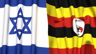 İsrail ve UGANDA 'nın gerçekçi kumaş dokusuna sahip bayrakları