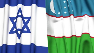 İsrail ve UZBEKISTAN bayrakları gerçekçi kumaş dokusuyla