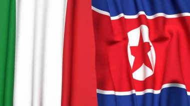İtalyan bayrakları ve gerçekçi kumaş dokusuna sahip Kuzey Kore bayrakları
