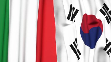 İTALYA Bayrakları ve KOREA GÜNEY Gerçekçi kumaş dokusuyla