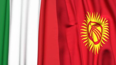İtalyan bayrakları ve KYRGYZSTAN gerçekçi kumaş dokusuyla