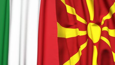 Gerçekçi kumaş dokusuna sahip İtalya ve MACEDONIA bayrakları