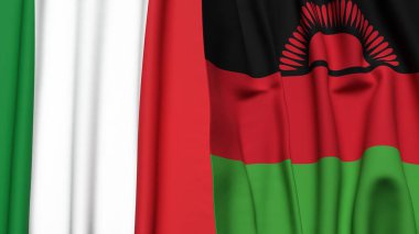 Gerçekçi kumaş dokusuna sahip İtalyan ve Malavi bayrakları