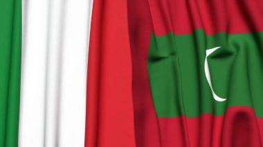 Gerçekçi kumaş dokusuna sahip İtalyan ve Maldivler bayrakları