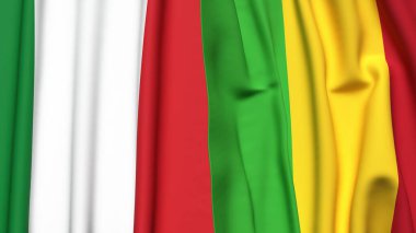 Gerçekçi kumaş dokusuna sahip İtalyan ve Mali bayrakları