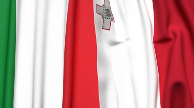 İtalyan ve Malta bayrakları gerçekçi kumaş dokusuyla