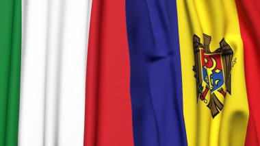 Gerçekçi kumaş dokusuna sahip İtalya ve MOLDOVA bayrakları