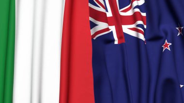 İtalyan ve Yeni Zelanda bayrakları gerçekçi kumaş dokusuyla