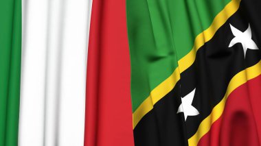 Gerçekçi kumaş dokusuna sahip İtalyan ve Aziz Kitts bayrakları