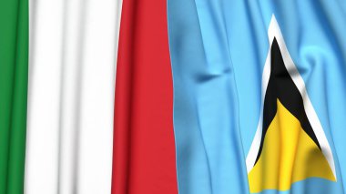 İtalyan bayrakları ve gerçekçi kumaşlı Aziz LUCIA.