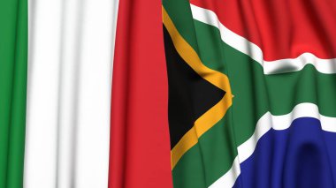 Gerçek kumaş dokusuna sahip İTALYA ve Güney Afrika Bayrakları