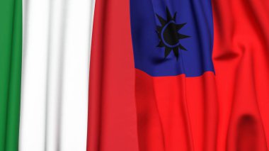 Gerçekçi kumaşlı İtalyan ve Tayvan bayrakları