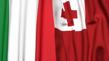 Gerçekçi kumaş dokusuna sahip İtalya ve TONGA bayrakları