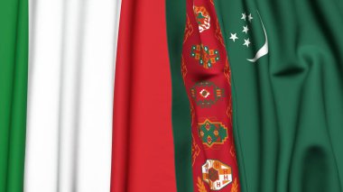 İtalyan ve Türkmenistan bayrakları gerçekçi kumaş dokusuyla