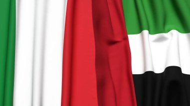 Gerçek kumaş dokusuna sahip İtalya ve BAE bayrakları