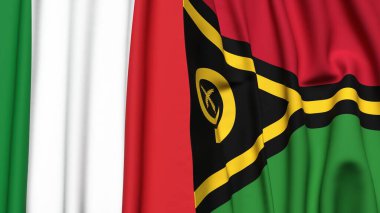 Gerçekçi kumaş dokusuna sahip İtalya ve VANUATU bayrakları