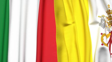 İtalyan ve VATİKAN bayrakları gerçekçi kumaş dokusuyla