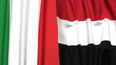 İtalyan bayrakları ve gerçekçi kumaşlı YEmen bayrakları