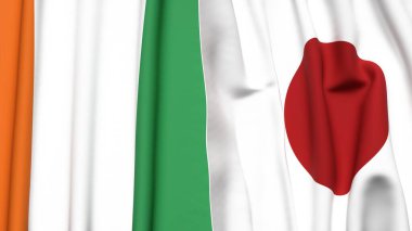 IVORY Kıyı ve Japon bayrakları gerçekçi kumaş desenli