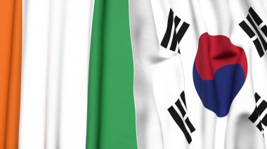 IVORY Kıyı ve Kore Güney Bayrakları Gerçekçi kumaş dokusuyla